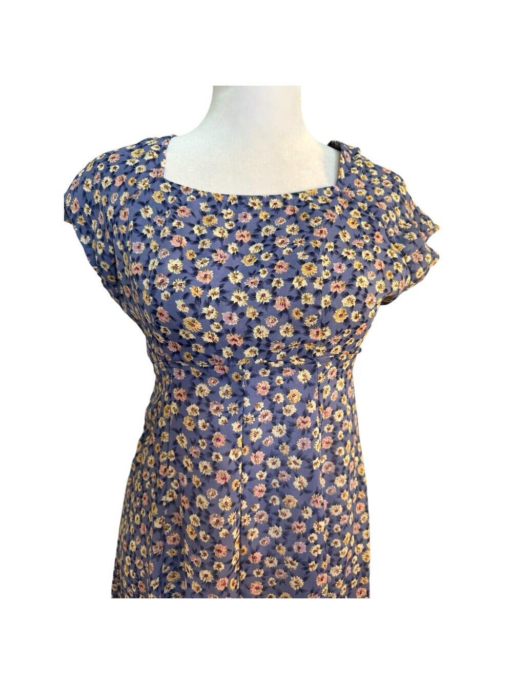 Vintage Fiasco 70’s Floral Blue Zip up Back only to Waist Long Dress. S - Picture 4 of 11